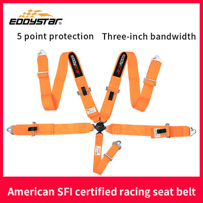 गुणवत्ता  EDDYSTAR Nylon Drift Car Racing Seat Belt Orange Color 5 Point Seat Belt फैक्टरी